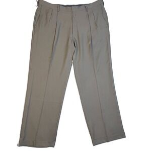 Haggar Mens 42x30 Premium Comfort Dress Pants Classic Fit Tan Khaki Pleated Cuff